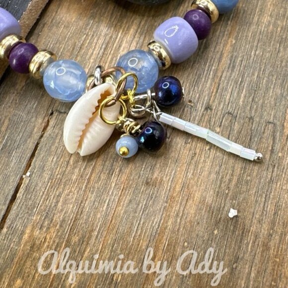 Aquamarine multi charm beaded bracelet - Picture 2 of 5